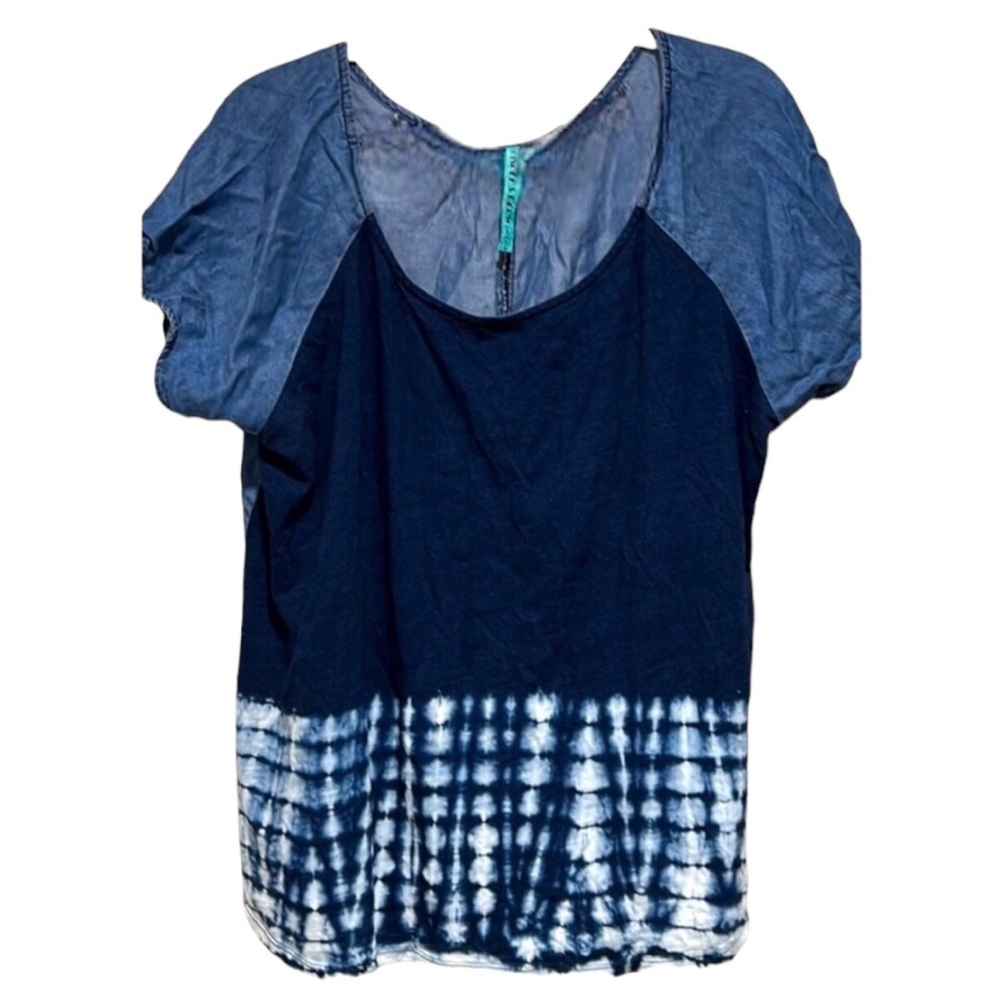 Whisper & Glow Women’s Denim Cotton Colorblock Tie Dye Top Size XL - Picture 2 of 9